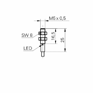 DPI M05 NPN NF P1mm noyé 25(16.5)mm Acier 10-30Vdc / Câble 2m-Lire la description