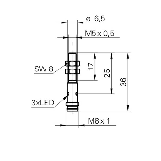 DPI M05 PNP NF P1,6mm noyé lg36mm 10-30Vdc / M08 3P-Lire la description