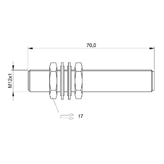 DPI M12 PNP NO P2mm noyé lg70mm Inox 10-30Vdc / M12 4P-Lire la description