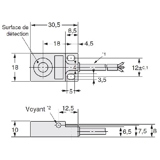 DPI Rect. 2 fils DC NO P5mm non noyé 18x10x30.5 10-30V / Câble 2m PVC-Lire la description