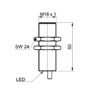 DPI M18 NPN NO P8mm quasi-noyé lg50mm Laiton 10-30Vdc / Câble 2m PVC-Lire la description