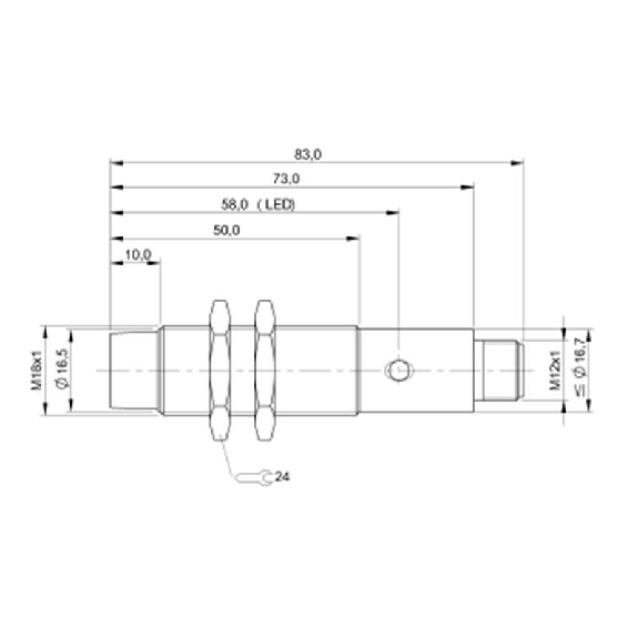 DPI M18 PNP NO+NF P8mm non noyé lg83(40)mm Laiton 10-30Vdc / M12 4P-Lire la description