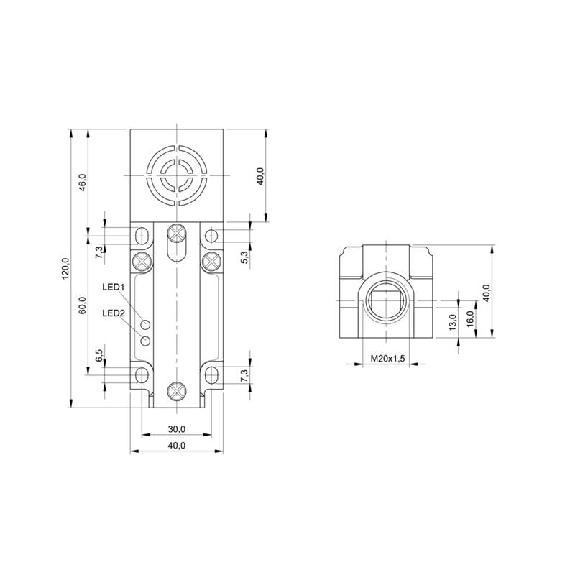DPI Rect. PNP NO+NF P30mm non noyé 40x40x120mm 10-55Vdc / Bornier-Lire la description
