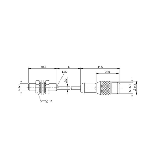 DPI M08 PNP NO P1,5mm noyé lg30mm Inox 10-30Vdc / M12 4P+C0.5m-Lire la description