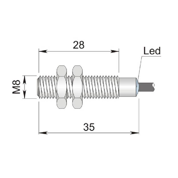 DPI M08 PNP NO P2mm noyé 35(28)mm Inox 6-30Vdc / Câble 2m PVC-Lire la description