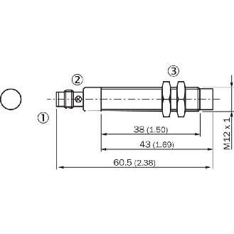 DPI M12 PNP NO P4mm non noyé 60,5(38)mm Laiton 10-30Vdc / M08 3P-Lire la description