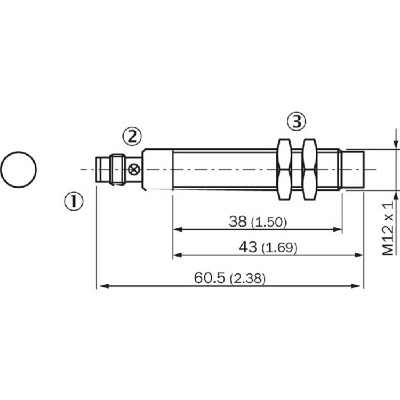 DPI M12 PNP NO P4mm non noyé 60,5(38)mm Laiton 10-30Vdc / M08 3P-Lire la description