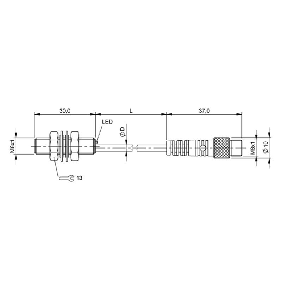 DPI M08 PNP NO P2mm noyé lg30mm Inox 10-30Vdc / M08 3P+C0.2m-Lire la description