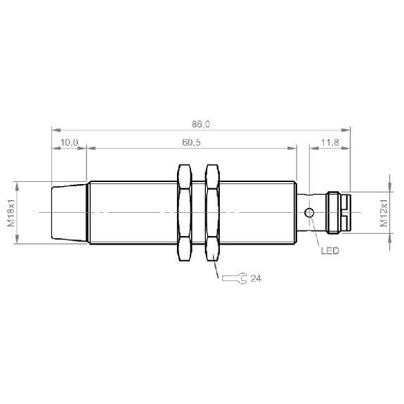 DPI M18 PNP NO P16mm non noyé 86(60.5)mm Laiton 10-55Vdc / M12 3P-Lire la description