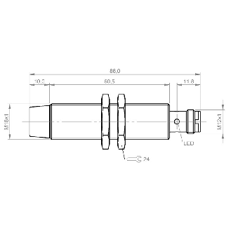 DPI M18 PNP NO P16mm non noyé 86(60.5)mm Laiton 10-55Vdc / M12 3P-Lire la description