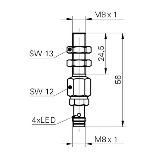 DPI à vis butée M08 PNP NO P0,4mm lg56mm Acier / M08 3P-Lire la description