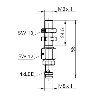 DPI à vis butée M08 PNP NO P0,4mm lg56mm Acier / M08 3P-Lire la description
