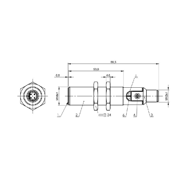 DPC M18 NPN NF P8mm noyé Pot. lg88,5(53)mm Inox / M12 4P-Lire la description