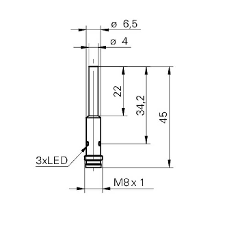 DPI D04 NPN NF P1,6mm noyé lg45mm 10-30Vdc / M08 3P-Lire la description