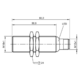 DPI M18 NPN NO P5mm noyé lg65(50)mm Laiton 12-30Vdc / M12 4P-Lire la description