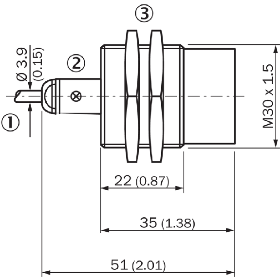 DPI M30 PNP NO P20mm non noyé lg51(22)mm Laiton 10-30Vdc / Câble 2m-Lire la description