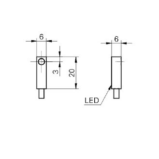 DPI Rect. PNP NO P1mm noyé 6x6x20mm Laiton 5-30Vdc / Câble 2m-Lire la description