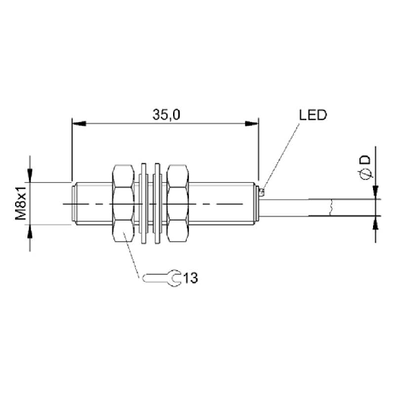 DPI M08 PNP NF P1,5mm noyé lg35mm Inox 10-30Vdc / Câble 2m PUR-Lire la description