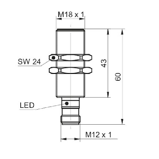 DPI M18 NPN NO P10mm noyé lg60(43)mm Inox WD / M12 4P-Lire la description