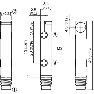 DPI Rect. PNP NF P=4mm non noyé 8x8x40mm 10-30Vdc / M08 3P-Lire la description