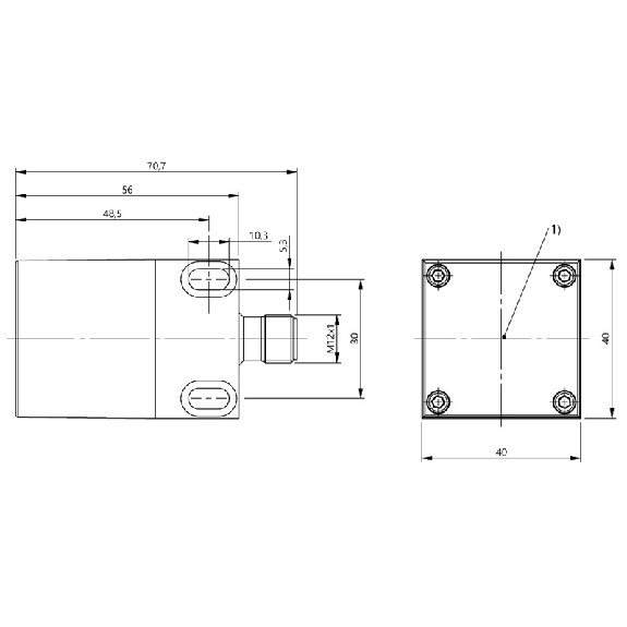 DPI Rect. P25mm non noyé 40x40x70.7mm Inox 150°C / M12 4P-Lire la description