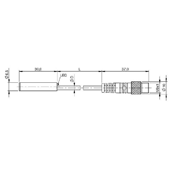 DPI D6,5 PNP NO P2mm noyé lg30mm Inox 10-30Vdc / M08 3P+C1.5m-Lire la description