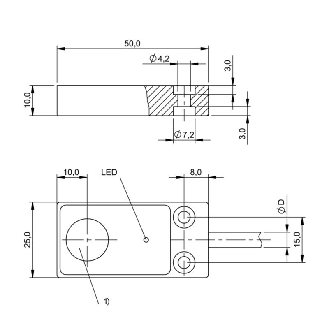 DPI Rect. PNP NO+NF P5mm noyé 25x50x10mm Alu 10-30Vdc / Câble 3m PVC-Lire la description