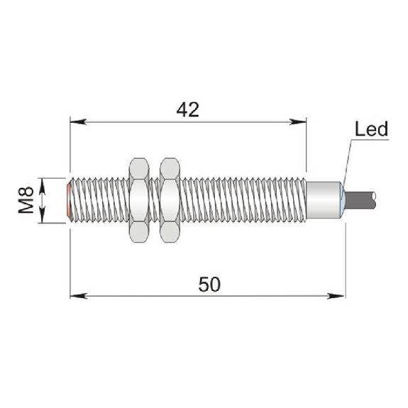 DPI M08 PNP NO P1,5mm noyé 50(42)mm Inox 6-30Vdc / Câble 2m PVC-Lire la description