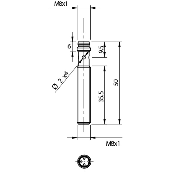 DPI M08 PNP NF P1,5mm noyé 50(35,5)mm Laiton 10-30Vdc M08 3P-Lire la description