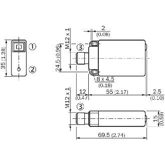 DPC Rect. PNP NO+NF P25mm non noyé Pot. 35x69.5x15mm / M12 4P-Lire la description