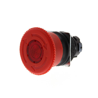 Arrêt urgence Ø22mm Lum, tête Ø40mm, Pousser-Tourner-Lire la description