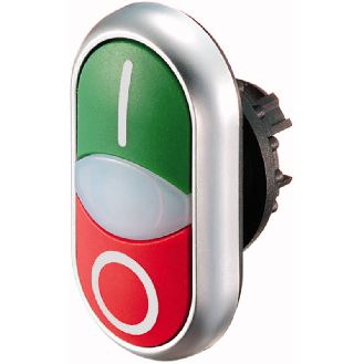 Bouton-poussoir double avec élement DEL, vert I/blanc/rouge 0-Lire la description