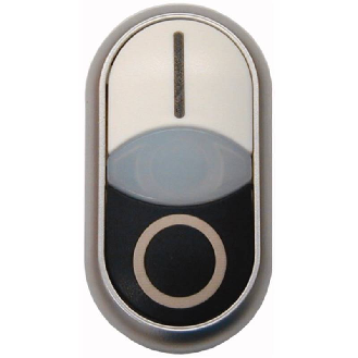 Bouton-poussoir double,+voyant lumineux,plat,blanc I,blanc,noir 0-Lire la description
