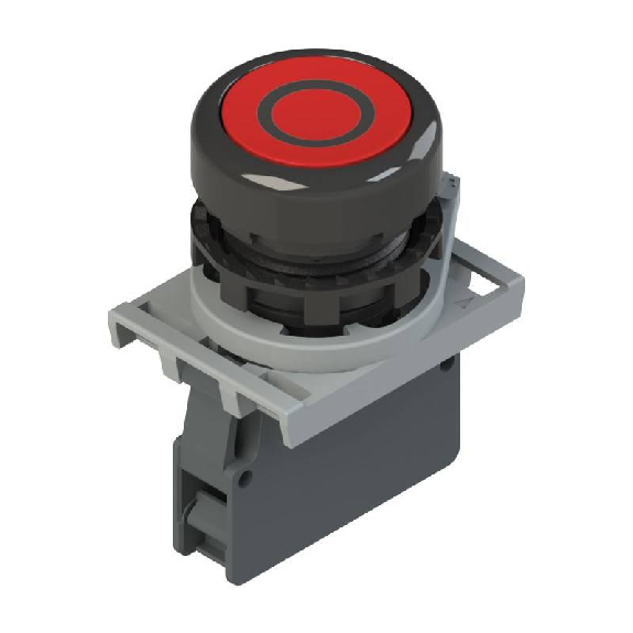 Complet: Bp rouge "O" affleurant, adapt. de fixation et contacts 1NF-Lire la description