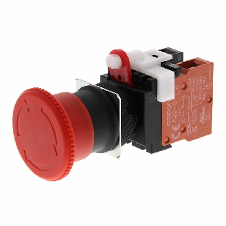 Arrêt urgence Ø22mm, tête Ø40mm, Pousser-Tourner, 2NF (1NF+1NF)-Lire la description