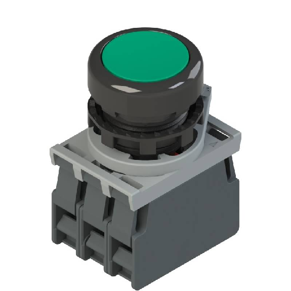Complet: Bouton poussoir lumineux vert affleurant (collerette noir)-Lire la description