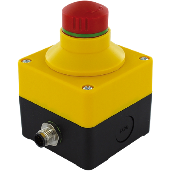 Boitier d'arret d'urgence E-Stop 72, IP65, 2NC / M12 5P-Lire la description