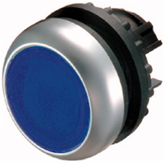 Bouton-poussoir lumineux, plat, bleu, à accrochage-Lire la description