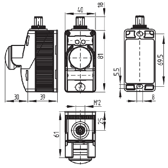 Boîtier de commande avec bouton d'arrêt d'urgence 2NF+1NO, M12 8P-Lire la description