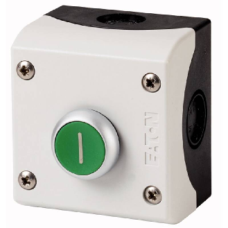 Bouton-poussoir, 1F+1O, plat, vert "I", montage en saillie-Lire la description