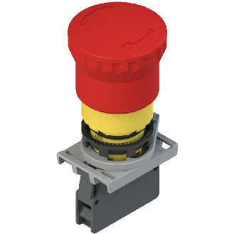 Bouton arrêt d'urgence avec déverrouillage par rotation, adaptateur de fixation et contacts, 1NC rupture lente - E2 AC-DXBC1006-Lire la description