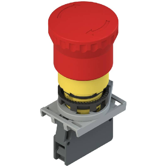 Bouton arrêt d'urgence avec déverrouillage par rotation, adaptateur de fixation et contacts, 1NC rupture lente - E2 AC-DXBC1006-Lire la description