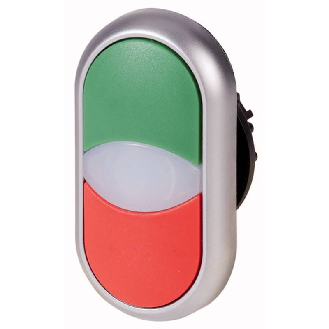 Bouton-poussoir double, +voyant lumineux, vert/blanc/rouge-Lire la description
