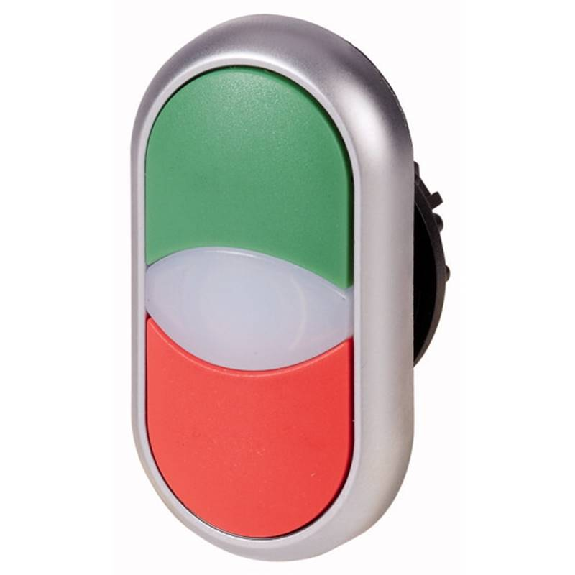Bouton-poussoir double, +voyant lumineux, vert/blanc/rouge-Lire la description