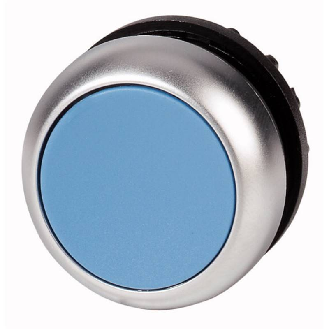 Bouton-poussoir, plat, bleu, à rappel-Lire la description