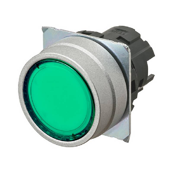 Bp Ø22mm plat momentané vert transparent lumineux (métal brossé)-Lire la description