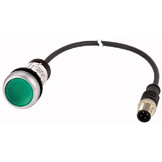 Bp lumineux à rappel; vert; 24 V; 1 NO; M12A+câble 1m-Lire la description