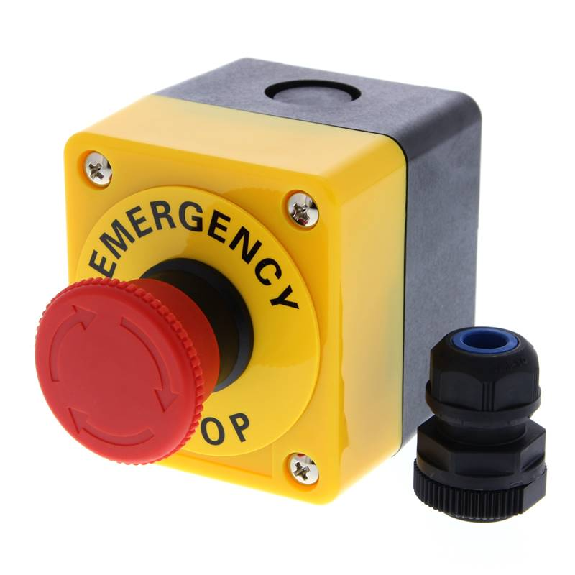 Boîte jaune Bouton arrêt urg, tête Ø40mm, Pousser-Tourner, 1NO+1NF-Lire la description