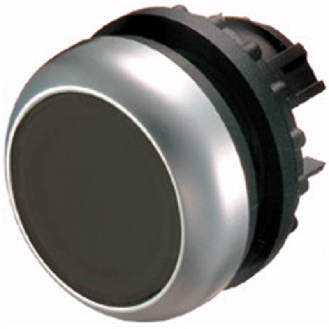Bouton-poussoir, plat, noir, à rappel-Lire la description