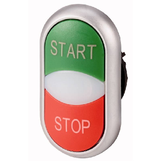 Bouton-poussoir double, +voyant lumineux, vert START/blanc/rouge STOP-Lire la description
